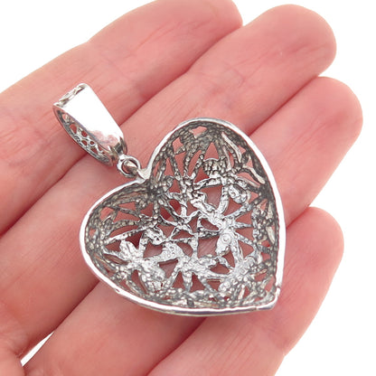 Morning Sun 925 Sterling Silver Vintage Ornate Heart Oxidized Charm Pendant