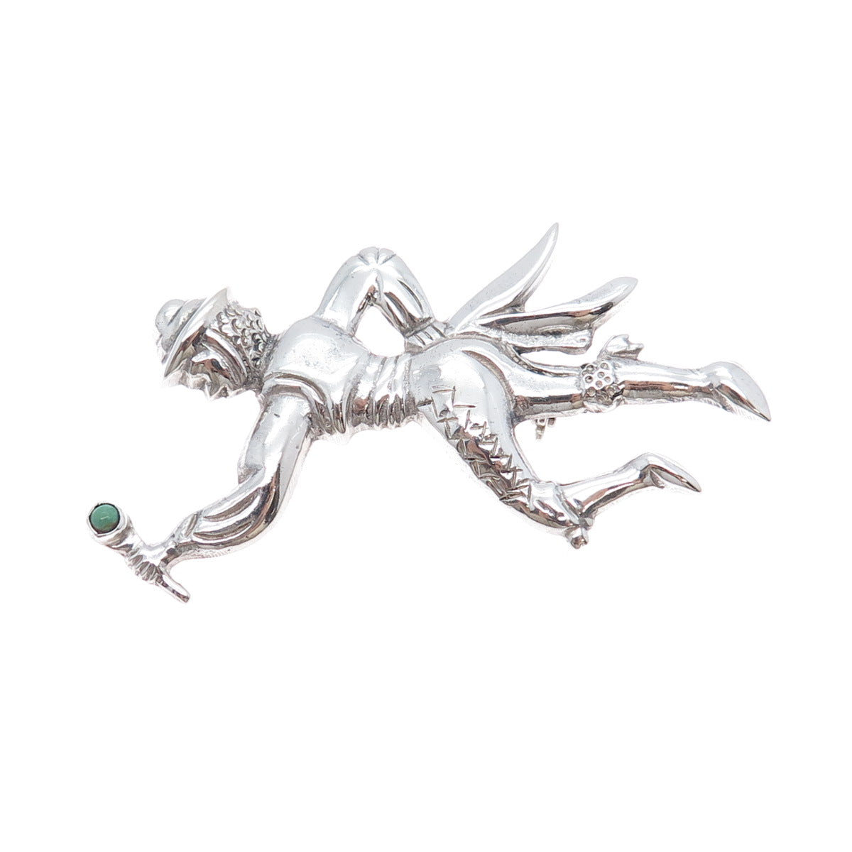 925 Sterling Silver Vintage Mexico Real Turquoise Dancer Pin Brooch