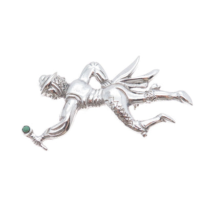 925 Sterling Silver Vintage Mexico Real Turquoise Dancer Pin Brooch