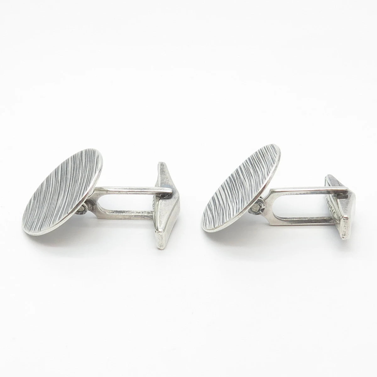 925 Sterling Silver Vintage Silversmith Striped Round Cufflinks