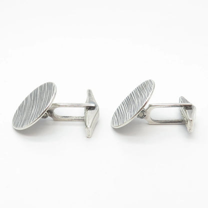 925 Sterling Silver Vintage Silversmith Striped Round Cufflinks