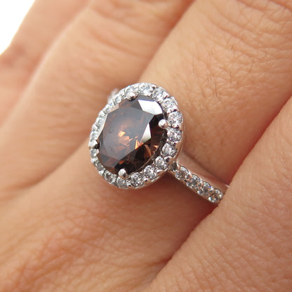 925 Sterling Silver Cognac & White C Z Ring Size 7
