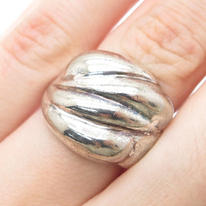 925 Sterling Silver Vintage Italy Modernist Ribbed Oxidized Ring Size 6.75