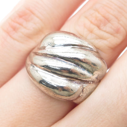 925 Sterling Silver Vintage Italy Modernist Ribbed Oxidized Ring Size 6.75