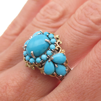 Chuck Clemency 925 Sterling 2-Tone Real Sleeping Beauty Turquoise Ring Size 8.25