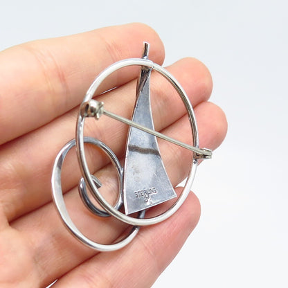 925 Sterling Silver Vintage Abstract Leaf/ Arrow Pin Brooch