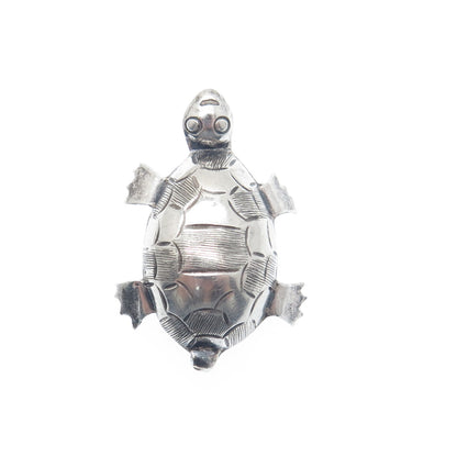 925 Sterling Silver Vintage Mexico Turtle Oxidized Pin Brooch
