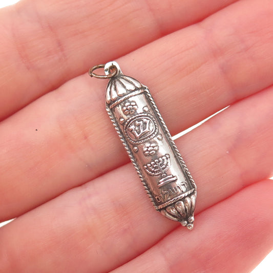 925 Sterling Silver Vintage Israel Mezuzah Judaica Oxidized Charm Pendant