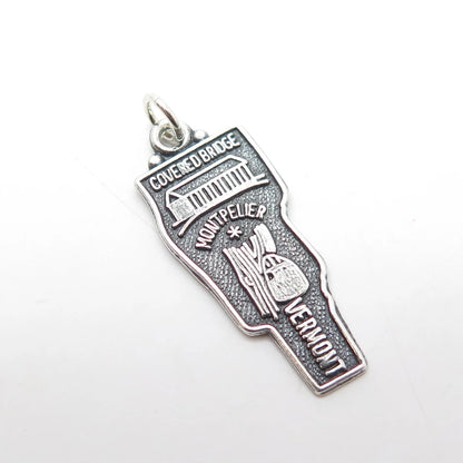 925 Sterling Silver Vintage Covered Bridge Montpelier Vermont State Map Pendant