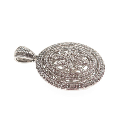 925 Sterling Silver Real Round-Cut Diamond Floral Charm Pendant