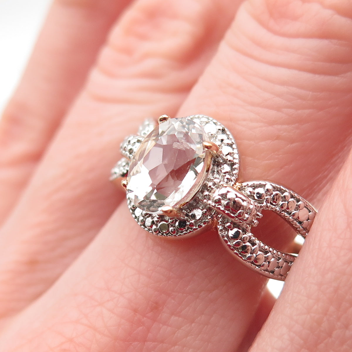 DBJ Dee Berkle 925 Sterling Silver Gold Plated Real White Topaz Ring Size 9