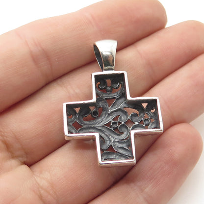 925 Sterling Silver Vintage Ornate Heart Cross Pendant