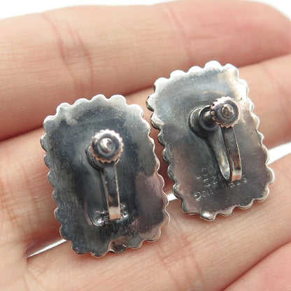 925 Sterling Silver Vintage Mexico Green Onyx Gem Beaded Screw Back Earrings