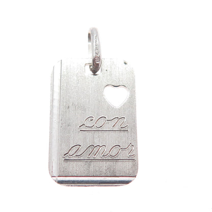 925 Sterling Silver Vintage Italy Con Amore Heart Tag Charm Pendant
