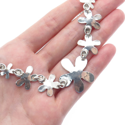 925 Sterling & 950 Silver Vintage Hammered Flower Chain Necklace 16"