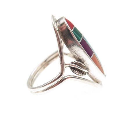 925 Sterling Vintage Real Turquoise Lapis Agate Malachite Sugilite Ring Size 5.5