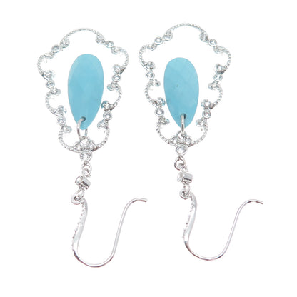 925 Sterling Silver Faux Turquoise & C Z Dangle Earrings