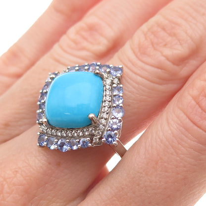 Chuck Clemency Sterling Silver Real Turquoise Tanzanite White Topaz Ring Size 8