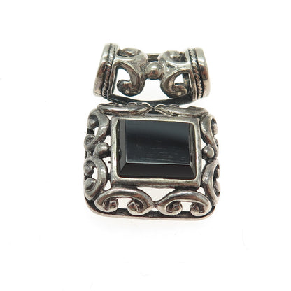 925 Sterling Silver Vintage Real Black Onyx Ornate Slide Oxidized Pendant