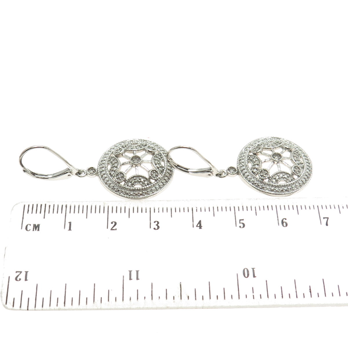 925 Sterling Silver Real Round-Cut Diamond Wheel of Fortune Dangling Earrings