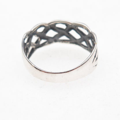 925 Sterling Silver Vintage Celtic Woven Oxidized Ring Size 8.75