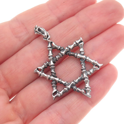 925 Sterling Silver Vintage Star of David Bamboo Oxidized Charm Pendant