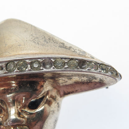 925 Sterling Gold Plated Antique Rhinestone Samurai Brooch (missing 3 stones)