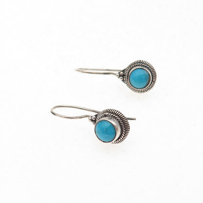 925 Sterling Silver Vintage Real Turquoise Oxidized Dangle Earrings