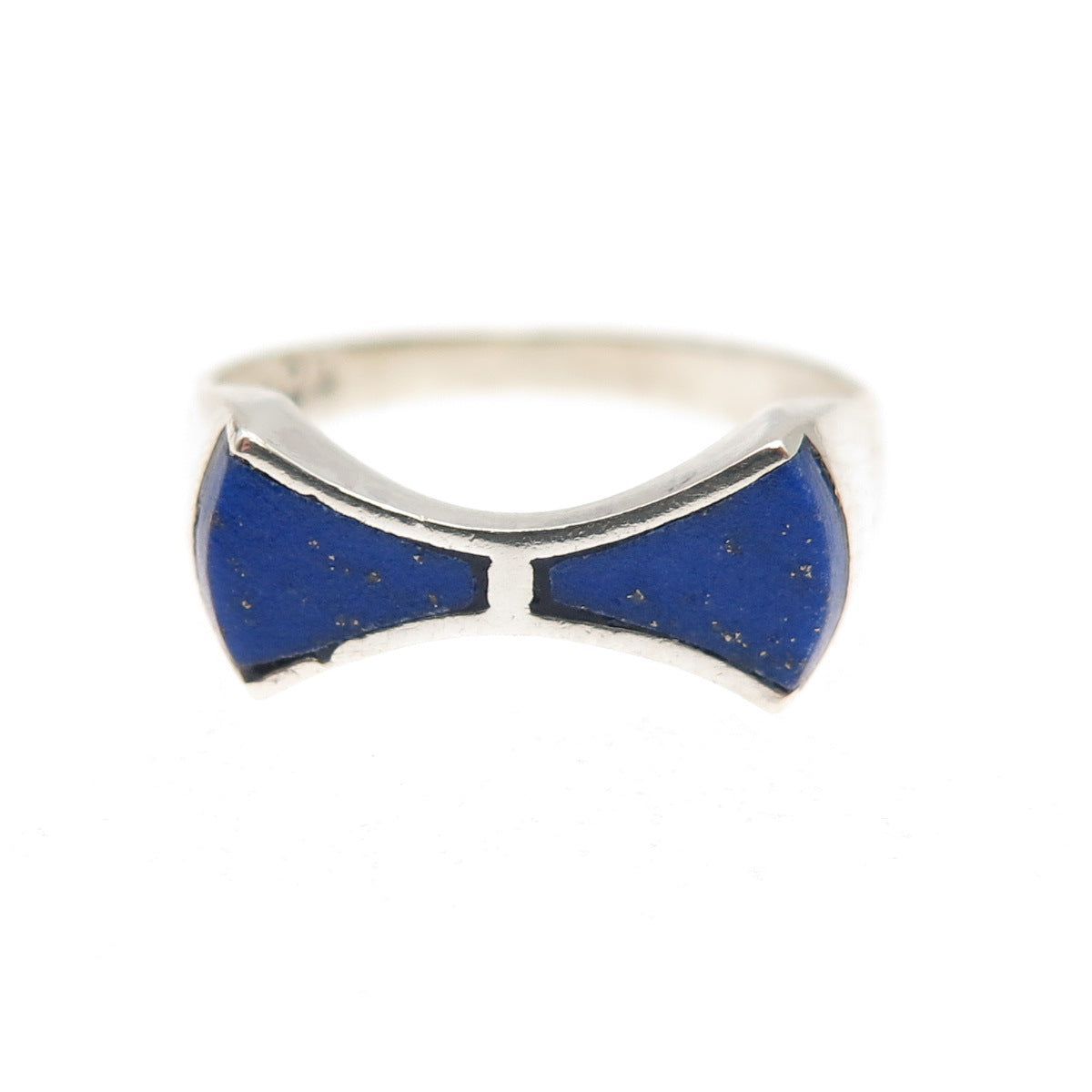 925 Sterling Silver Vintage Real Lapis Modernist Bow Ring Size 4.5