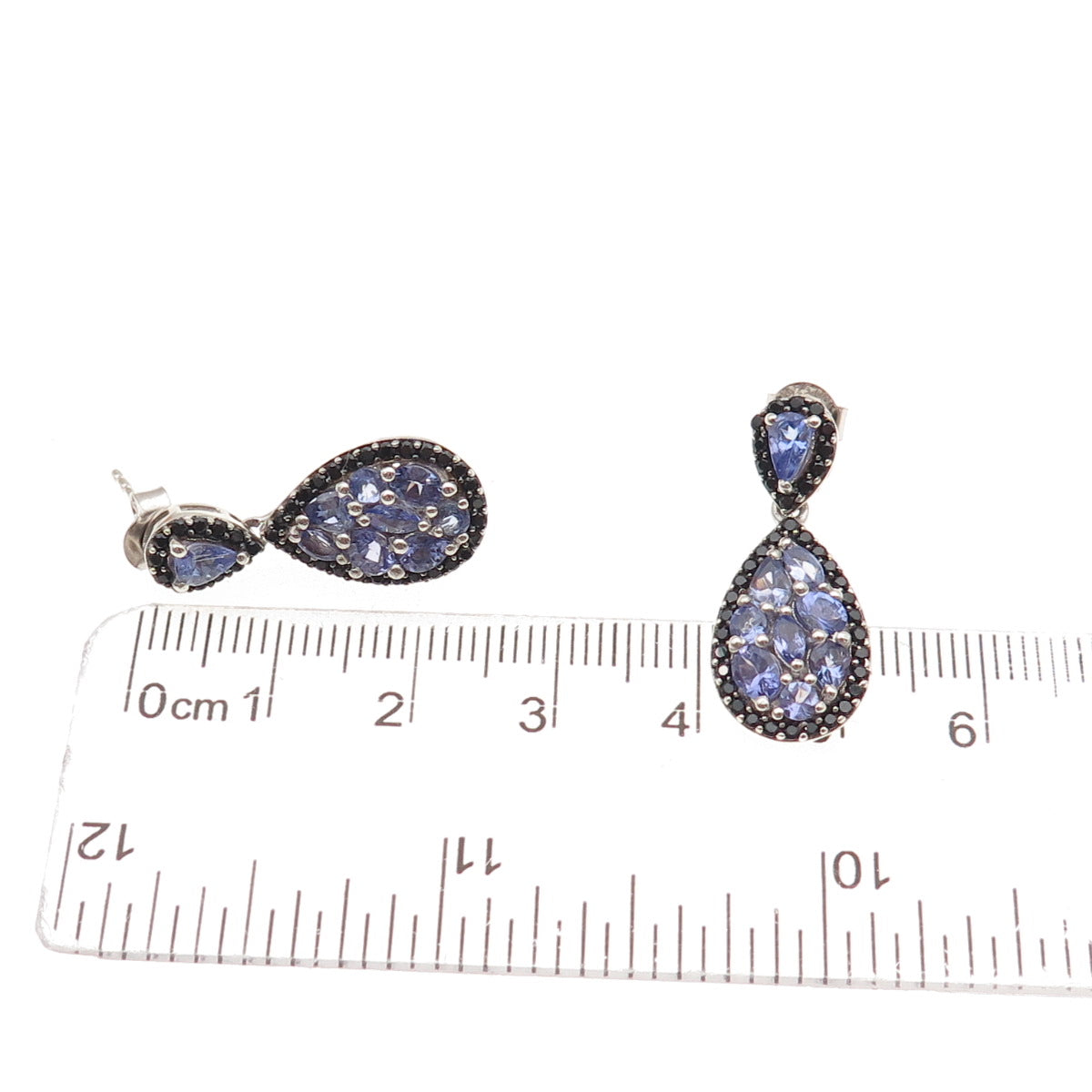 Chuck Clemency 925 Sterling Silver Real Tanzanite & Black Spinel Dangle Earrings