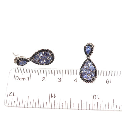 Chuck Clemency 925 Sterling Silver Real Tanzanite & Black Spinel Dangle Earrings