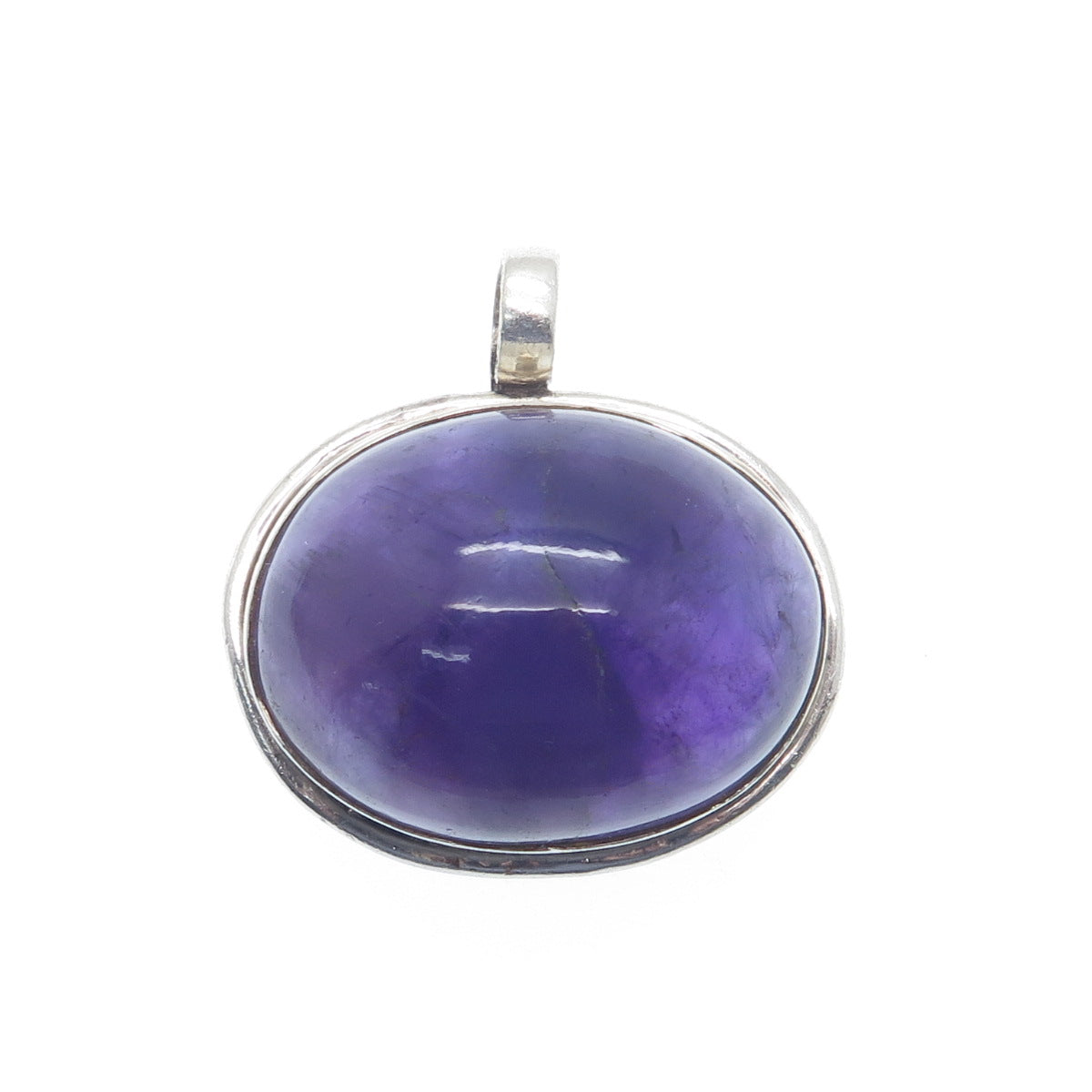 925 Sterling Silver Vintage Real Cabochon Amethyst Modernist Pendant