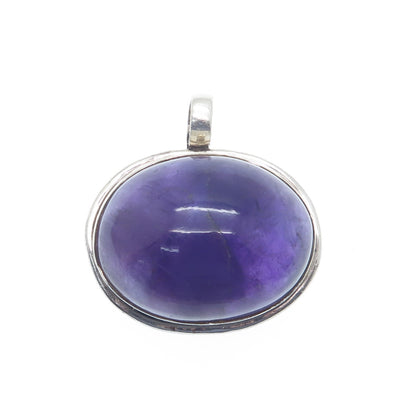 925 Sterling Silver Vintage Real Cabochon Amethyst Modernist Pendant