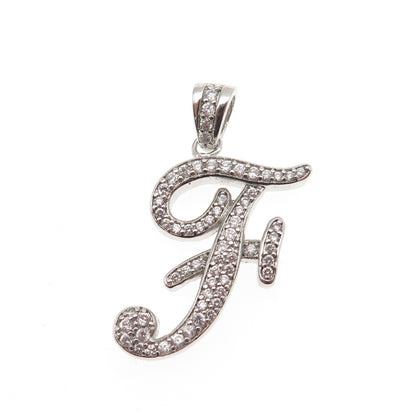 925 Sterling Silver Round-Cut C Z Letter F Initial Charm Pendant
