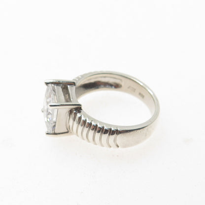 925 Sterling Silver Vintage Princess-Cut C Z Ribbed Ring Size 7.25