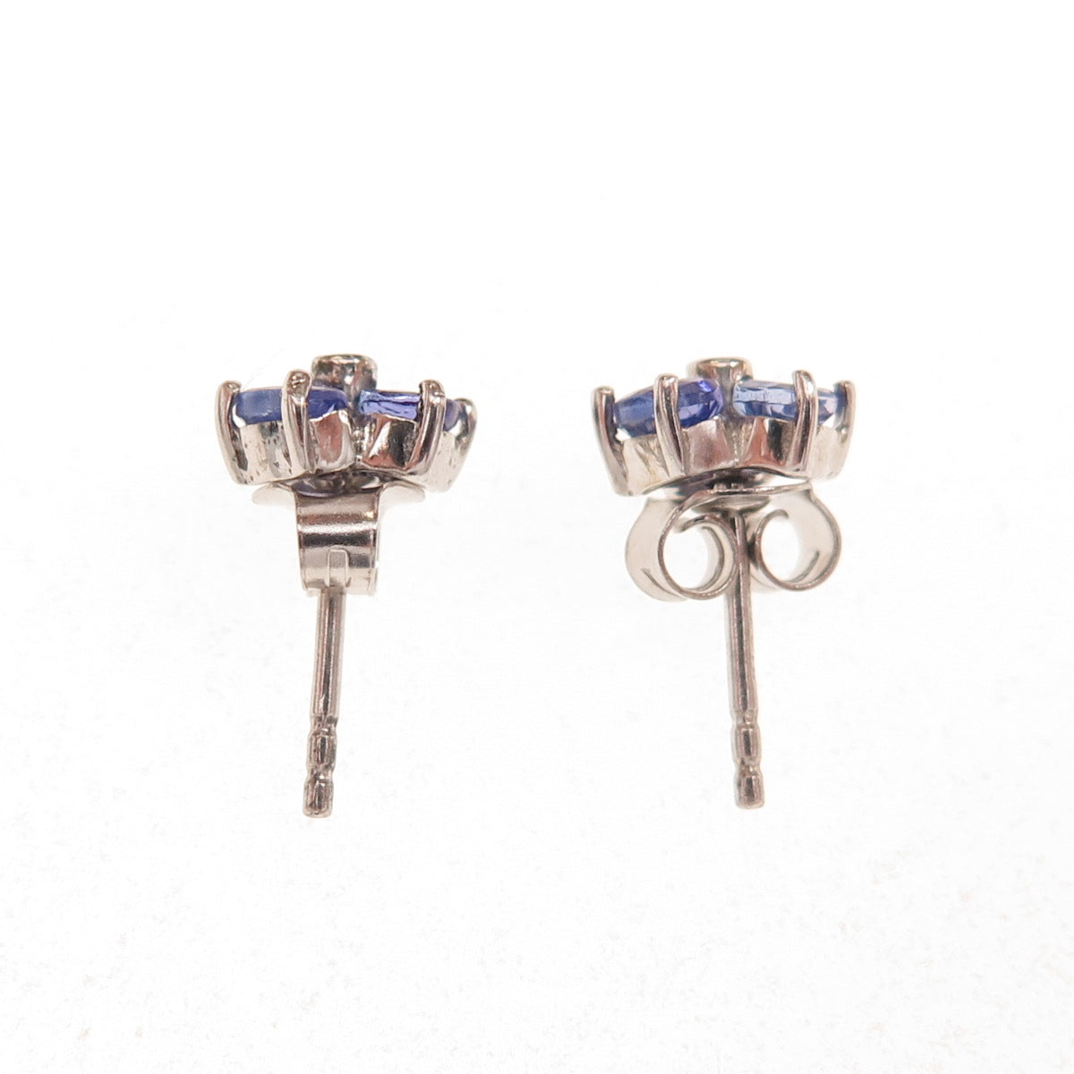 Chuck Clemency 925 Sterling Silver Real Diamond & Tanzanite Flower Stud Earrings