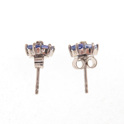 Chuck Clemency 925 Sterling Silver Real Diamond & Tanzanite Flower Stud Earrings