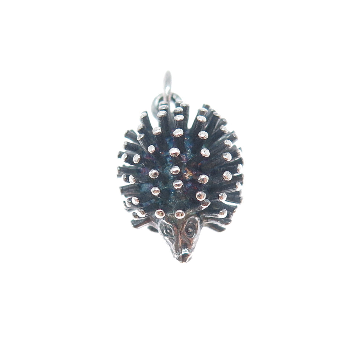 925 Sterling Silver Vintage Hedgehog Oxidized Minimalist 3D Charm Pendant