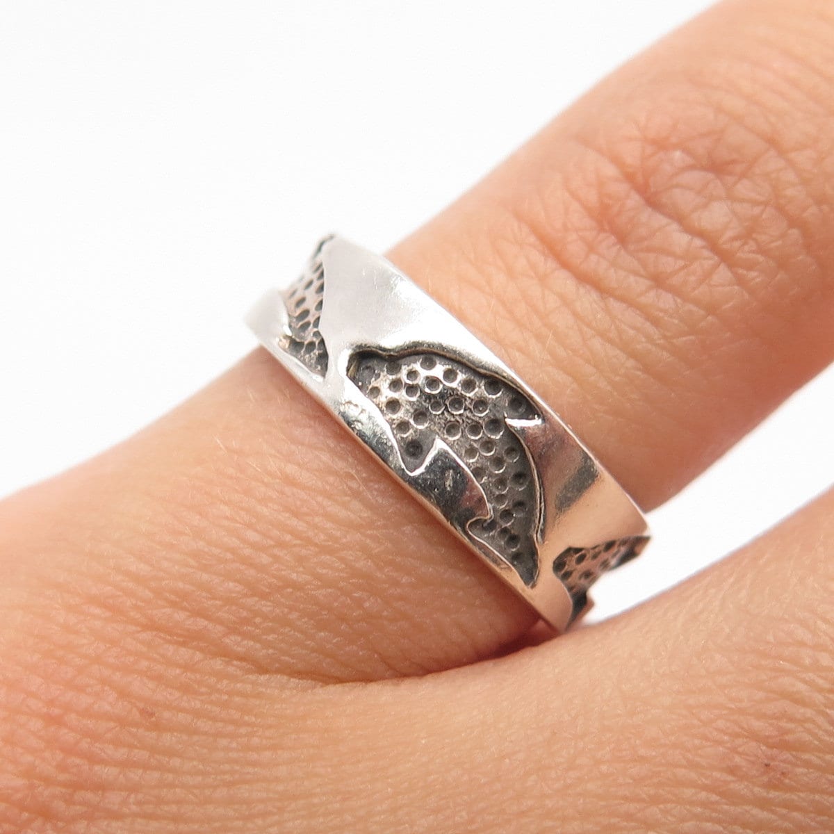 925 Sterling Silver Vintage Friendly Dolphin Adjustable Ring Size 4