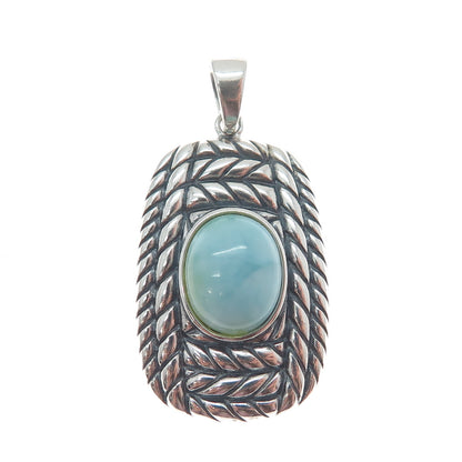 925 Sterling Silver Vintage Real Larimar Roped Oxidized Charm Pendant