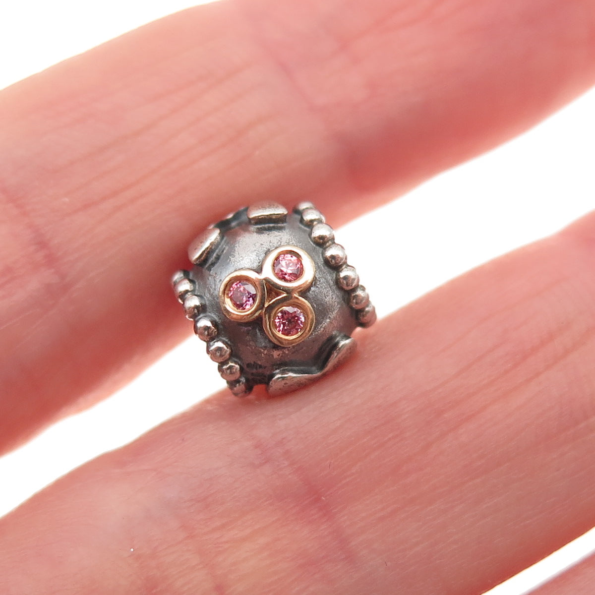 Pandora 925 Sterling Silver & Gold Swarovski Pink Crystal Mom Slide Bead Charm