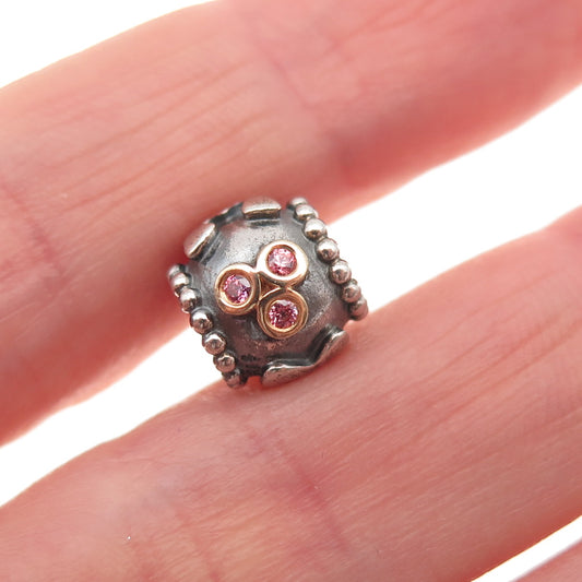 Pandora 925 Sterling Silver & Gold Swarovski Pink Crystal Mom Slide Bead Charm