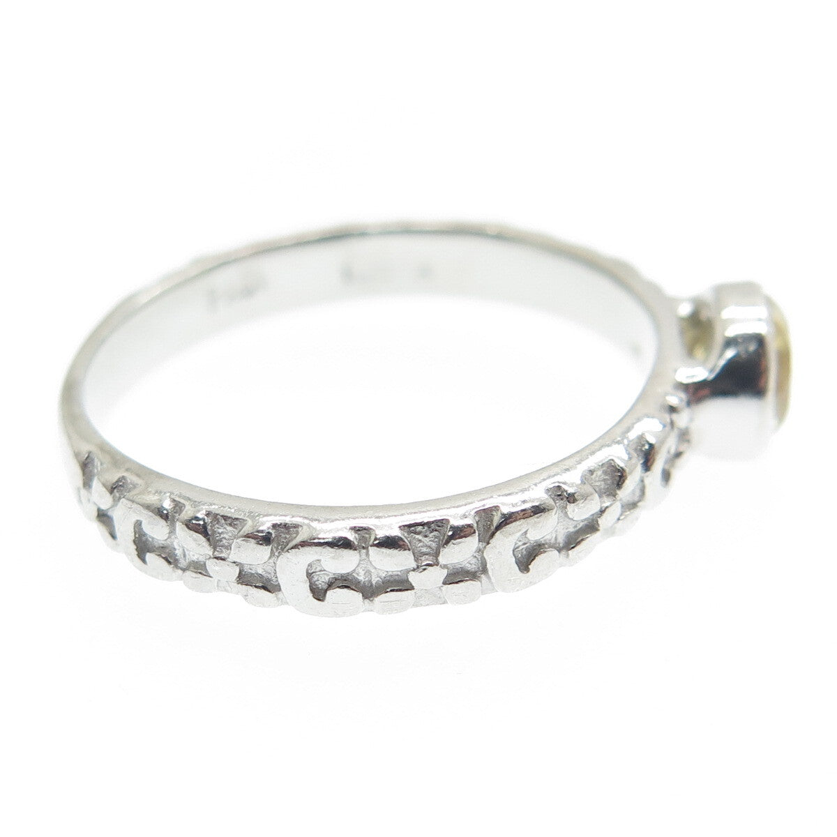FADI 925 Sterling Silver Checkered Citrine Gem Letter "C" Floral Ring Size 8