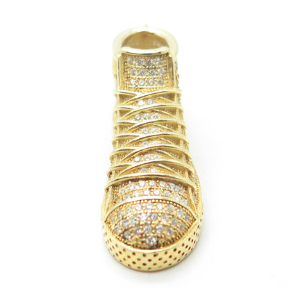 925 Sterling Silver Gold Plated Round-Cut C Z All Star High Top Shoe Pendant