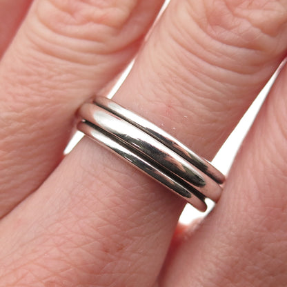 925 Sterling Silver Vintage Mexico Modernist Oxidized Rotating Band Ring Size 7