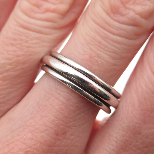925 Sterling Silver Vintage Mexico Modernist Oxidized Rotating Band Ring Size 7