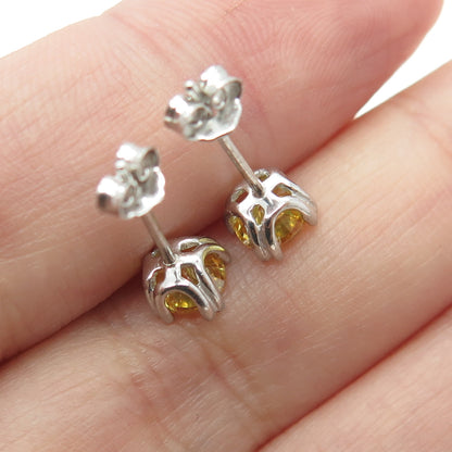 925 Sterling Silver Round-Cut Shaped Canary C Z Stud Earrings