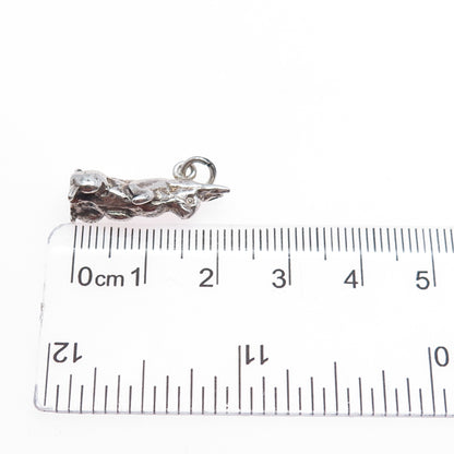 925 Sterling Silver Vintage Easter Bunny Oxidized Minimalist 3D Charm Pendant