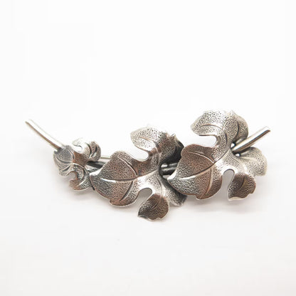 925 Sterling Silver Vintage BEAU Textured Leaf Pin Brooch