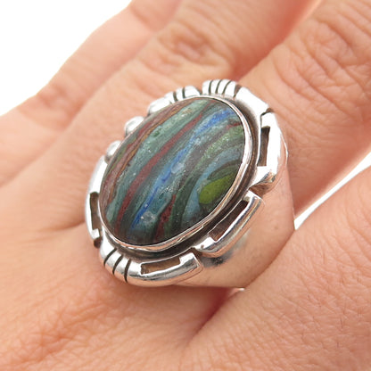 E. Jackson Old Pawn 925 Sterling Silver Vintage Rainbow Calsilica Ring Size 9.75